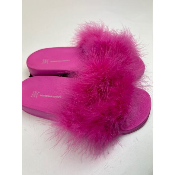 I.N.C. Bright Pink Fuzzy Slip Ons Size Small - Picture 2 of 5